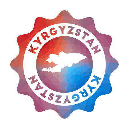 Kyrgyzstan low poly logo. Colorful gradient travel logo of the country in geometric style. Multicolored polygonal Kyrgyzstan rounded sign with map for your infographics.のイラスト素材