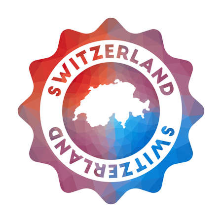 Switzerland low poly logo. Colorful gradient travel logo of the country in geometric style. Multicolored polygonal Switzerland rounded sign with map for your infographics.のイラスト素材
