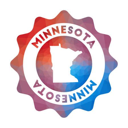 Minnesota low poly logo. Colorful gradient travel logo of the us state in geometric style. Multicolored polygonal Minnesota rounded sign with map for your infographics.のイラスト素材
