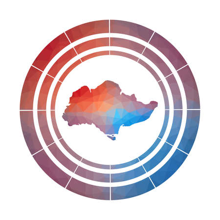 Sentosa badge. Bright gradient logo of island in low poly style. Multicolored Sentosa rounded sign with map in geometric style for your infographics.のイラスト素材