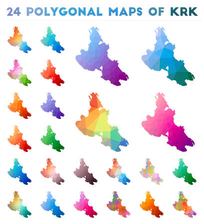 Set of vector polygonal maps of Krk. Bright gradient map of island in low poly style. Multicolored Krk map in geometric style for your infographics.のイラスト素材