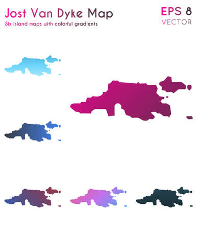 Map of Jost Van Dyke with beautiful gradients. Artistic set of Jost Van Dyke maps. Magnificent vector illustration.のイラスト素材