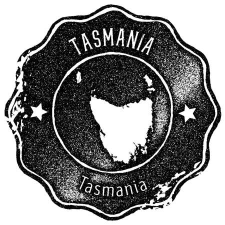 Tasmania map vintage stamp. Retro style handmade label, badge or element for travel souvenirs. Black rubber stamp with island map silhouette. Vector illustration.のイラスト素材