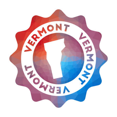 Vermont low poly logo. Colorful gradient travel logo of the us state in geometric style. Multicolored polygonal Vermont rounded sign with map for your infographics.のイラスト素材