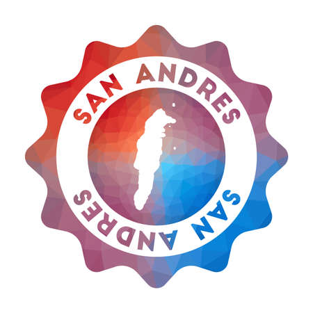 San Andres low poly logo. Colorful gradient travel logo of the island in geometric style. Multicolored polygonal San Andres rounded sign with map for your infographics.のイラスト素材