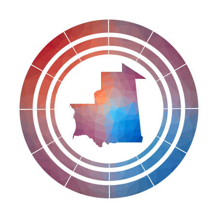 Mauritania badge. Bright gradient logo of country in low poly style. Multicolored Mauritania rounded sign with map in geometric style for your infographics.のイラスト素材