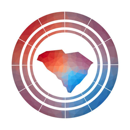 South Carolina badge. Bright gradient logo of us state in low poly style. Multicolored South Carolina rounded sign with map in geometric style for your infographics.のイラスト素材