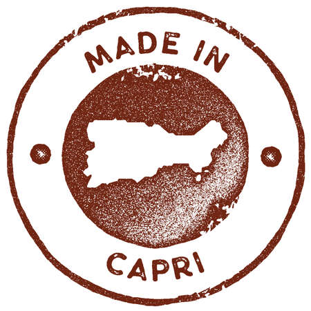 Capri map vintage stamp. Retro style handmade label, badge or element for travel souvenirs. Red rubber stamp with island map silhouette. Vector illustration.のイラスト素材