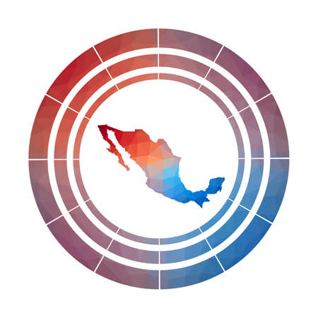 Mexico badge. Bright gradient logo of country in low poly style. Multicolored Mexico rounded sign with map in geometric style for your infographics.のイラスト素材