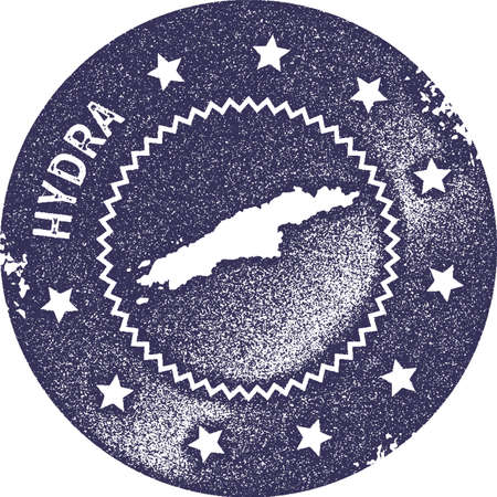 Hydra map vintage stamp. Retro style handmade label, badge or element for travel souvenirs. Deep purple rubber stamp with island map silhouette. Vector illustration.のイラスト素材