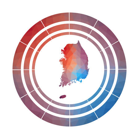 South Korea badge. Bright gradient logo of country in low poly style. Multicolored South Korea rounded sign with map in geometric style for your infographics.のイラスト素材
