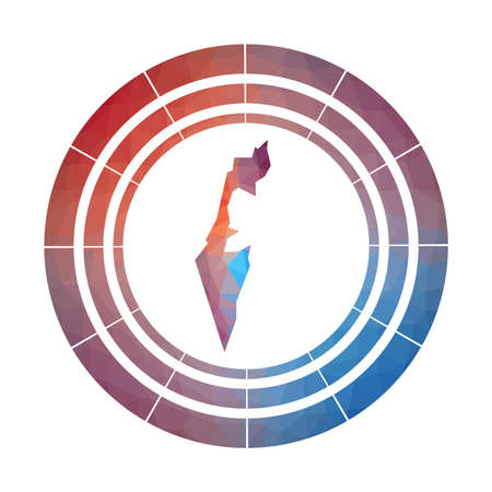 Israel badge. Bright gradient logo of country in low poly style. Multicolored Israel rounded sign with map in geometric style for your infographics.のイラスト素材