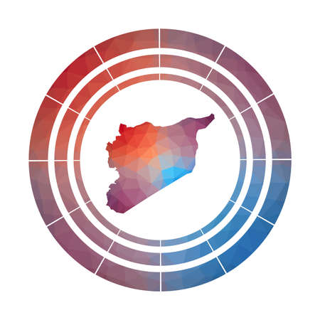 Syria badge. Bright gradient logo of country in low poly style. Multicolored Syria rounded sign with map in geometric style for your infographics.のイラスト素材