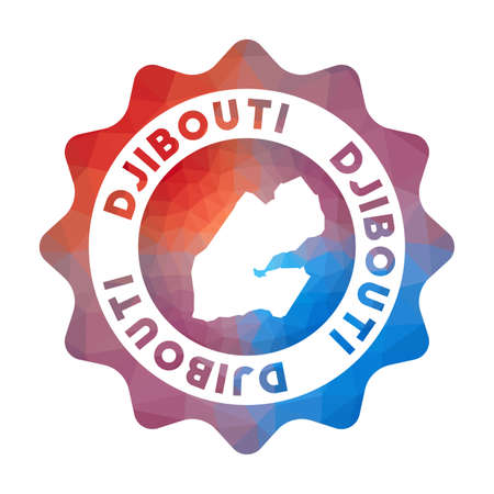 Djibouti low poly logo. Colorful gradient travel logo of the country in geometric style. Multicolored polygonal Djibouti rounded sign with map for your infographics.のイラスト素材