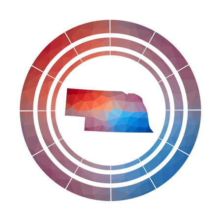 Nebraska badge. Bright gradient logo of us state in low poly style. Multicolored Nebraska rounded sign with map in geometric style for your infographics.のイラスト素材