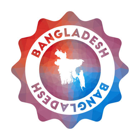 Bangladesh low poly logo. Colorful gradient travel logo of the country in geometric style. Multicolored polygonal Bangladesh rounded sign with map for your infographics.のイラスト素材