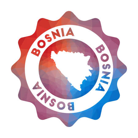 Bosnia low poly logo. Colorful gradient travel logo of the country in geometric style. Multicolored polygonal Bosnia rounded sign with map for your infographics.のイラスト素材