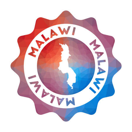 Malawi low poly logo. Colorful gradient travel logo of the country in geometric style. Multicolored polygonal Malawi rounded sign with map for your infographics.のイラスト素材
