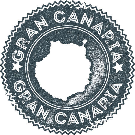 Gran Canaria map vintage stamp. Retro style handmade label, badge or element for travel souvenirs. Dark blue rubber stamp with island map silhouette. Vector illustration.のイラスト素材