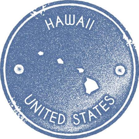 Hawaii map vintage stamp. Retro style handmade label, badge or element for travel souvenirs. Light blue rubber stamp with us state map silhouette. Vector illustration.のイラスト素材