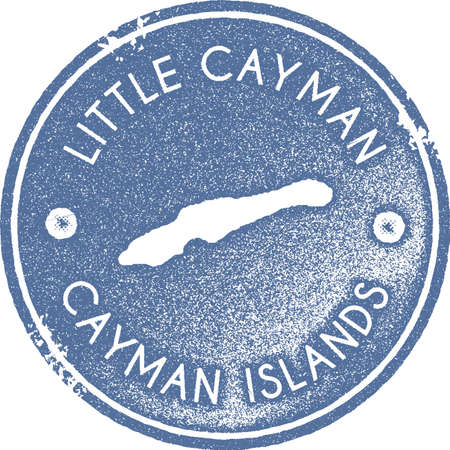 Little Cayman map vintage stamp. Retro style handmade label, badge or element for travel souvenirs. Light blue rubber stamp with island map silhouette. Vector illustration.のイラスト素材