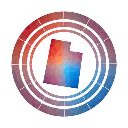 Utah badge. Bright gradient logo of us state in low poly style. Multicolored Utah rounded sign with map in geometric style for your infographics.のイラスト素材