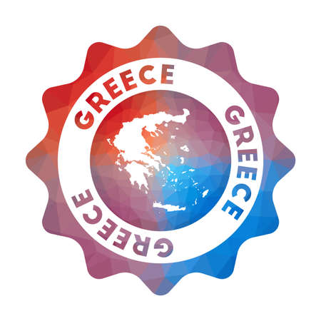 Greece low poly logo. Colorful gradient travel logo of the country in geometric style. Multicolored polygonal Greece rounded sign with map for your infographics.のイラスト素材
