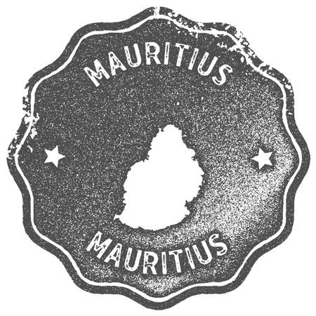 Mauritius map vintage stamp. Retro style handmade label, badge or element for travel souvenirs. Grey rubber stamp with island map silhouette. Vector illustration.のイラスト素材