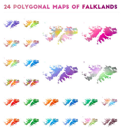 Set of vector polygonal maps of Falklands. Bright gradient map of country in low poly style. Multicolored Falklands map in geometric style for your infographics.のイラスト素材