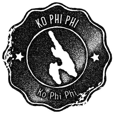 Ko Phi Phi map vintage stamp. Retro style handmade label, badge or element for travel souvenirs. Black rubber stamp with island map silhouette. Vector illustration.のイラスト素材