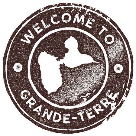 Grande-Terre map vintage stamp. Retro style handmade label, badge or element for travel souvenirs. Brown rubber stamp with island map silhouette. Vector illustration.のイラスト素材