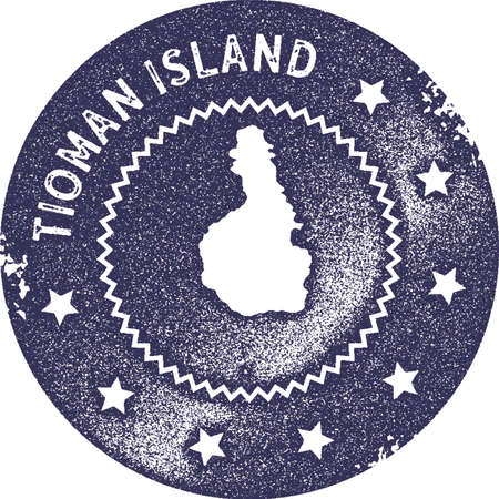 Tioman Island map vintage stamp. Retro style handmade label, badge or element for travel souvenirs. Deep purple rubber stamp with island map silhouette. Vector illustration.のイラスト素材