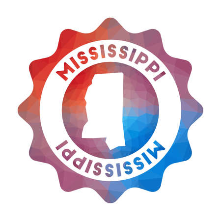Mississippi low poly logo. Colorful gradient travel logo of the us state in geometric style. Multicolored polygonal Mississippi rounded sign with map for your infographics.のイラスト素材