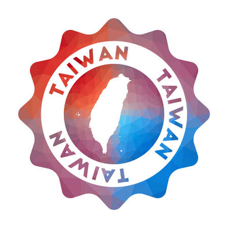 Taiwan low poly logo. Colorful gradient travel logo of the country in geometric style. Multicolored polygonal Taiwan rounded sign with map for your infographics.のイラスト素材