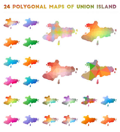 Set of vector polygonal maps of Union Island. Bright gradient map of island in low poly style. Multicolored Union Island map in geometric style for your infographics.のイラスト素材