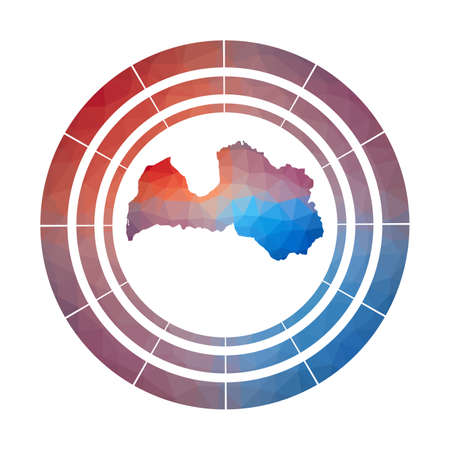 Latvia badge. Bright gradient logo of country in low poly style. Multicolored Latvia rounded sign with map in geometric style for your infographics.のイラスト素材