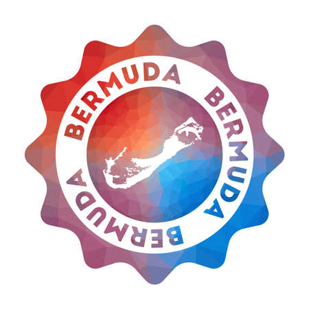 Bermuda low poly logo. Colorful gradient travel logo of the island in geometric style. Multicolored polygonal Bermuda rounded sign with map for your infographics.のイラスト素材