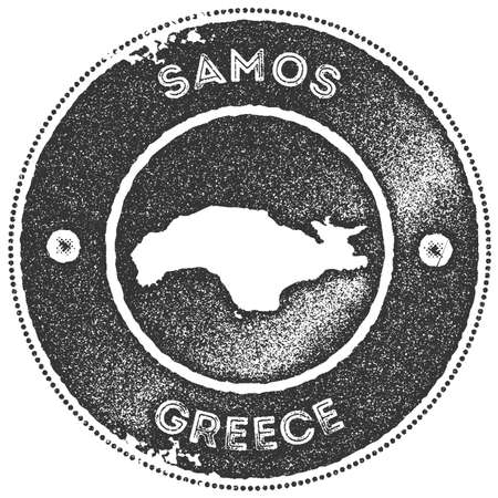 Samos map vintage stamp. Retro style handmade label, badge or element for travel souvenirs. Dark grey rubber stamp with island map silhouette. Vector illustration.のイラスト素材