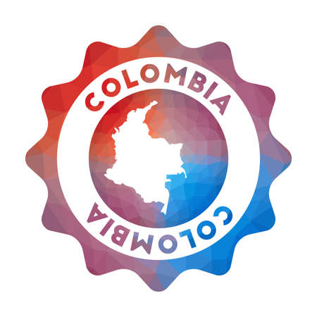 Colombia low poly logo. Colorful gradient travel logo of the country in geometric style. Multicolored polygonal Colombia rounded sign with map for your infographics.のイラスト素材
