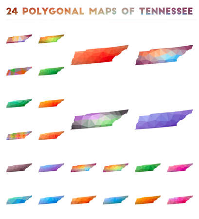 Set of vector polygonal maps of Tennessee. Bright gradient map of us state in low poly style. Multicolored Tennessee map in geometric style for your infographics.のイラスト素材