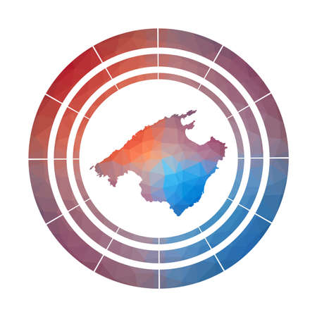 Majorca badge. Bright gradient logo of island in low poly style. Multicolored Majorca rounded sign with map in geometric style for your infographics.のイラスト素材