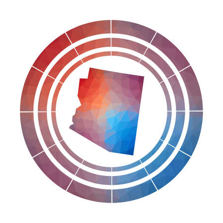 Arizona badge. Bright gradient logo of us state in low poly style. Multicolored Arizona rounded sign with map in geometric style for your infographics.のイラスト素材
