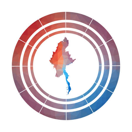 Myanmar badge. Bright gradient logo of country in low poly style. Multicolored Myanmar rounded sign with map in geometric style for your infographics.のイラスト素材