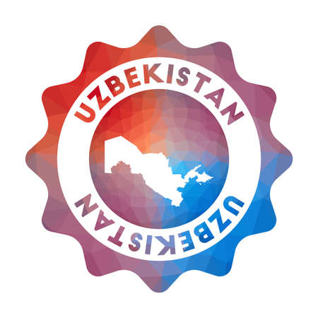 Uzbekistan low poly logo. Colorful gradient travel logo of the country in geometric style. Multicolored polygonal Uzbekistan rounded sign with map for your infographics.のイラスト素材