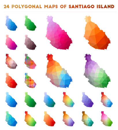Set of vector polygonal maps of Santiago Island. Bright gradient map of island in low poly style. Multicolored Santiago Island map in geometric style for your infographics.のイラスト素材