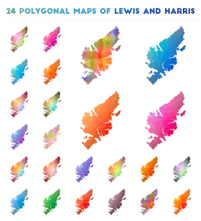 Set of vector polygonal maps of Lewis and Harris. Bright gradient map of island in low poly style. Multicolored Lewis and Harris map in geometric style for your infographics.のイラスト素材