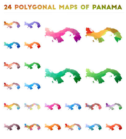 Set of vector polygonal maps of Panama. Bright gradient map of country in low poly style. Multicolored Panama map in geometric style for your infographics.のイラスト素材