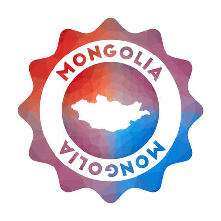 Mongolia low poly logo. Colorful gradient travel logo of the country in geometric style. Multicolored polygonal Mongolia rounded sign with map for your infographics.のイラスト素材