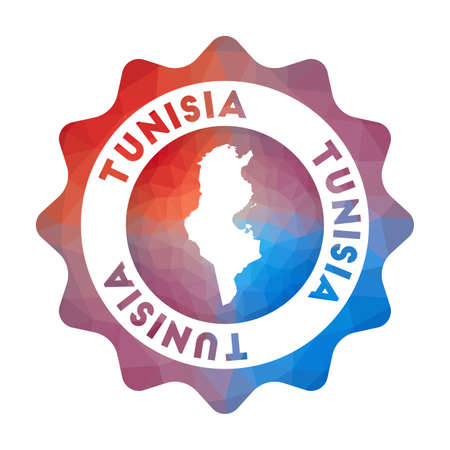 Tunisia low poly logo. Colorful gradient travel logo of the country in geometric style. Multicolored polygonal Tunisia rounded sign with map for your infographics.のイラスト素材