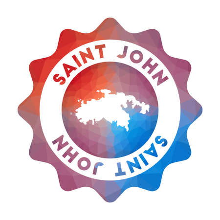 Saint John low poly logo. Colorful gradient travel logo of the island in geometric style. Multicolored polygonal Saint John rounded sign with map for your infographics.のイラスト素材